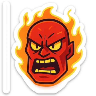 red, angry, plasma-like humanoid monster face, no horns, scary, glowing sticker