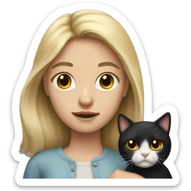Girl with dirty blonde hair holding a black and white cat  sticker