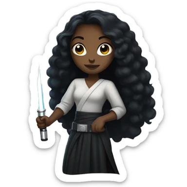 Black girl with long black hair holding light saber sticker