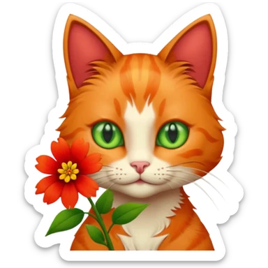 Cat and flower sticker