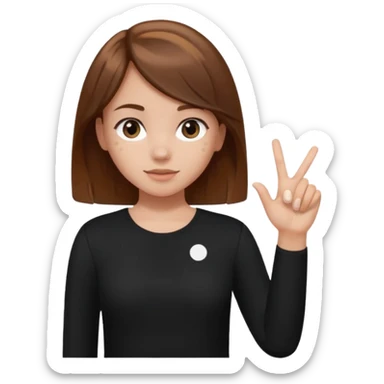 girl wearing a  black polka white dots  shirt style, and poiting witgh her hand, her hair brown  sticker