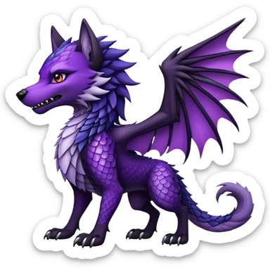 Wolf dragon hybrid with wings purple and black sticker