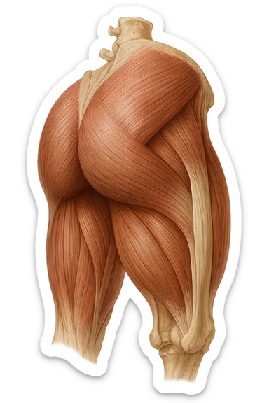 muscoli del gluteo anatomico, iperrealistico 4k, isolato su sfondo bianco sticker