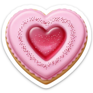 Realistic shortbread cookie in the shape of a heart with pale pink jelly middle filling and sprinkled powder sugar on top. sticker