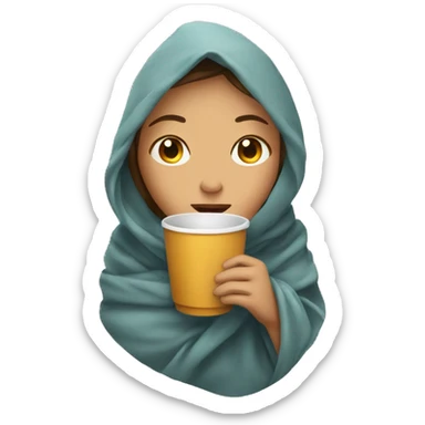 girl inside a blanket sipping coffee eyes closed sticker