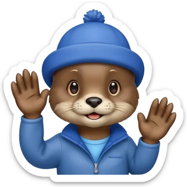 An otter with a blue hat on waving hi sticker