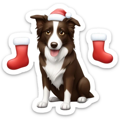 Brown border collie with Santa  sticker