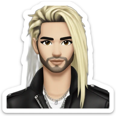 Bill Kaulitz black hair down with blonde highlights eyeshadow sticker