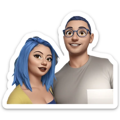 smiling girl with blue-haired boy sticker