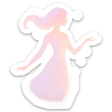 graceful, radiant figure with a soft pastel aura and a hint of sparkle, symbolizing lightness and beauty, in a minimalist silhouette sticker
