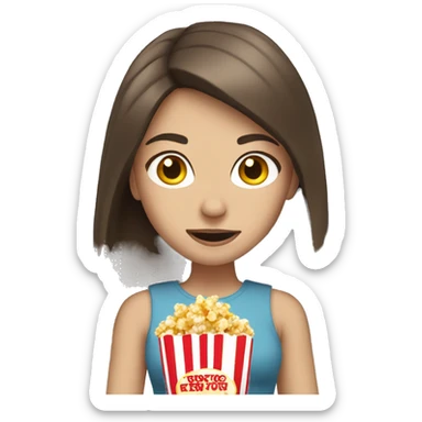 Caucasian girl with brunette hair, eating popcorn sticker