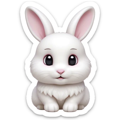 Cinematic Cute White Rabbit Portrait Emoji, Head tilted playfully and inquisitively, featuring a luxurious, silky white fur with soft, twitching ears, round, sparkling dark eyes filled with curiosity, Simplified yet irresistibly adorable features, highly detailed, glowing with a warm, friendly glow, high shine, affectionate and lively, stylized with a touch of whimsy, bright and endearing, soft glowing outline, capturing the essence of a mischievous yet loving bunny, so playful it feels like it could hop out of the screen and into your arms! sticker