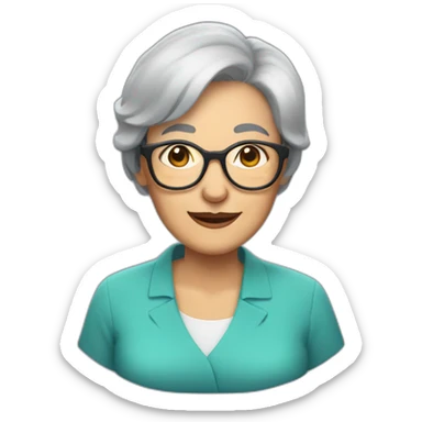 older woman with short straight grey hair and glasses sticker