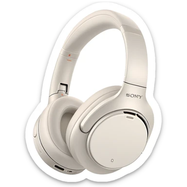 White Sony WH-1000XM4 headphones with minimal design, over-ear style with subtle Sony branding sticker