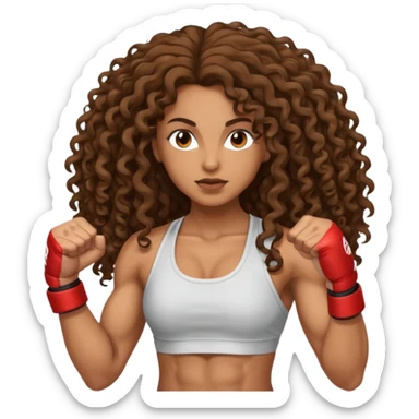 brown woman with long curly hair making MMA sticker