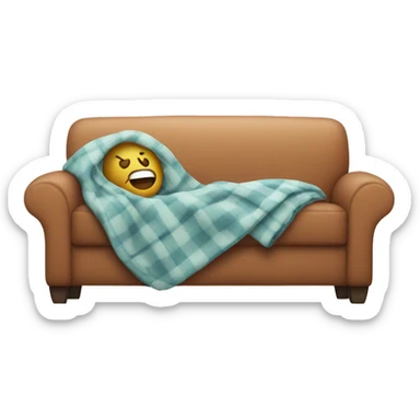 A comfy couch with blankets sticker