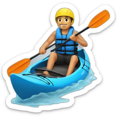 joven delgado en un kayak saludando sticker