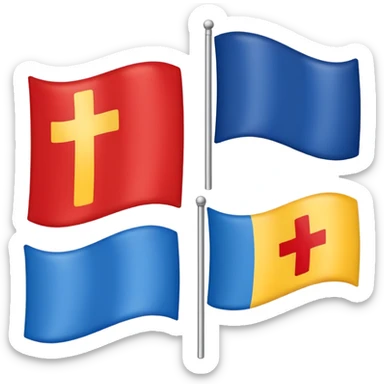create a flag where the layout is like georgian one big cross for corner. the big cross i want is yellow and top right blue too left red bottom right red bottom left blue sticker