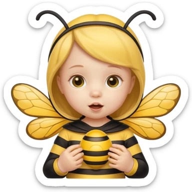 baby girl with pacifier dressed as a bee sticker