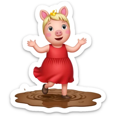 Peppa Pig jumping in muddy puddles sticker