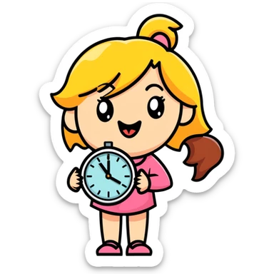 white girl with tongue out holding clock sticker