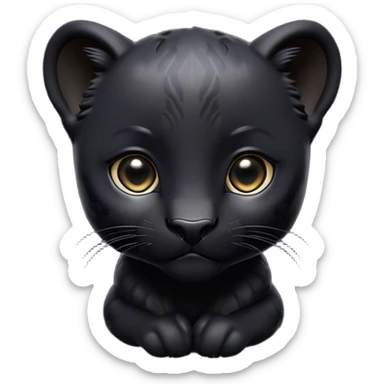 Cinematic Noble Baby black Panther Portrait Emoji, Poised with a touch of regal innocence, featuring a compact, sleek build with soft, dark fur and large, soulful eyes, Simplified yet sharp and sophisticated features, highly detailed, glowing with a gentle, mysterious glow, high shine, intelligent and endearing, stylized with an air of youthful authority, focused and attentive, soft glowing outline, capturing the essence of a tiny jungle guardian that appears ready to pounce out of the screen with effortless charm! sticker