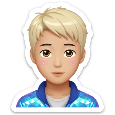 Gorgeous bright sparkly romantic Asian anime guy with blushing face aesthetic trending style outside sticker