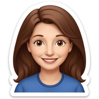 Woman 70, long brown hair, brown eyes, smiling sticker