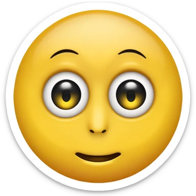 A circular yellow emoji with a smooth, gradient-shiny surface, featuring two large round eyes with white sclera and black pupils, conveying a mix of confusion and playfulness. A yellow finger is placed beside the mouth with a simple 'ε' symbol in front. sticker