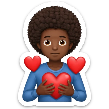 I want a black boy with chocolate skin and a small messy afro holding a heart close to his chest as if to present it to someone he loves. sticker