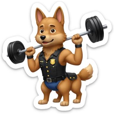 muscular police dog with a barbell sticker
