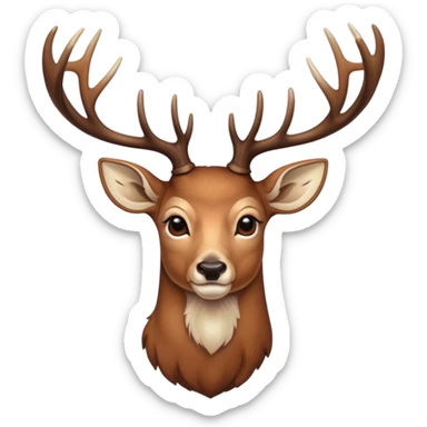Cinematic Noble Deer Portrait Emoji, Poised and regal, with a graceful, slender build and a dappled coat of warm browns and creams, elegant antlers crowning its head, deep-set soulful gentle eyes, Simplified yet sharp and sophisticated features, highly detailed, glowing with a soft, dignified glow, high shine, intelligent and serene, stylized with an air of forest majesty, focused and attentive, soft glowing outline, capturing the essence of a watchful woodland guardian, so majestic it feels as though it could gracefully leap out of the screen with effortless authority! sticker