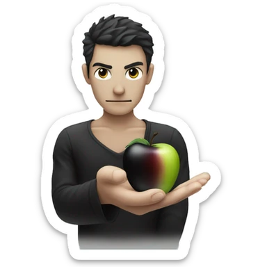 Evil skinny and pale Hand holding a black apple sticker