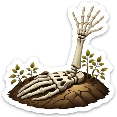 skeleton hand emerging from the ground sticker