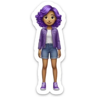 Fille au cheveux violets mi-long qui se tient debout droite en entier  sticker