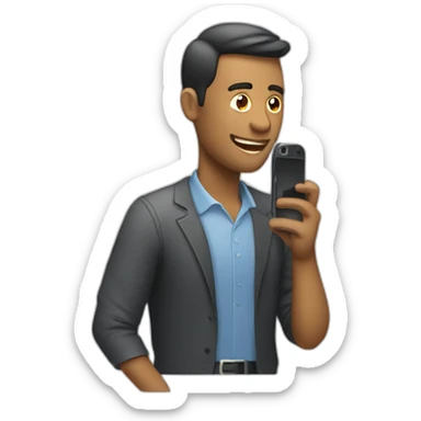 A man talks to his mobile phone sideways sticker