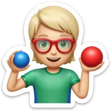 Cute 3D cartoon emoji sticker of a three-glass and ball game, glossy plastic texture, green red and blue glasses, soft lighting, smooth shadows, playful look, white sticker outline, transparent background, high resolution.” sticker