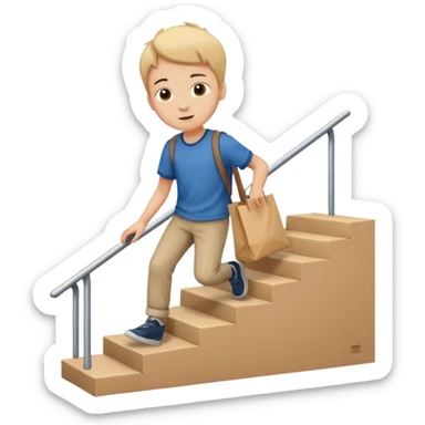 emoji of a boy in a bag stepping on the stairs sticker