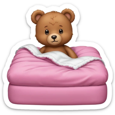 Cute Brown Teddy bear in pink bed sticker