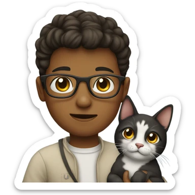 Boy with glasses and cat sticker