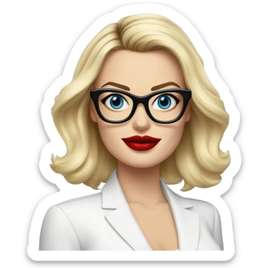 margot robbie, blue eyes, wearing black glasses and red lips  sticker