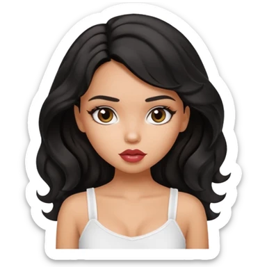 a pretty bratz tan girl with wavy black hair wearing a white cami top sticker