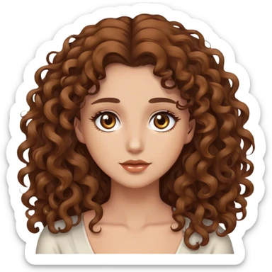 Beautiful woman, brown curly long hair light brown eyes white  sticker