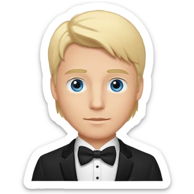 groom with blond hair and blue eyes wearing a tux sticker
