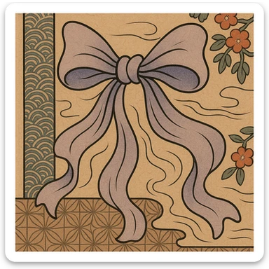 lavender bow with subtle gradients and elegant curves in ukiyo-e style sticker