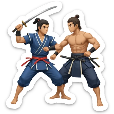 japan samurai fighting with a opther human sticker