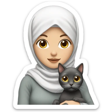 white pretty woman with hijab holding a cat sticker