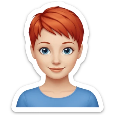 27 year old white woman, red hair, pixie cut, blue eyes sticker