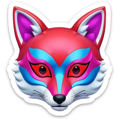 Luminous and neon mask with red, blue and pink fox glow. sticker