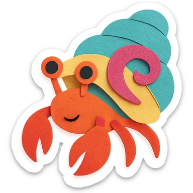 colorful and playful hermit crab in paper-craft style sticker